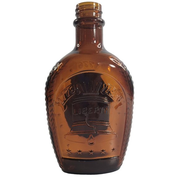 Log Cabin Glass Syrup Bottle Bicentennial Flask 1976 Liberty Bell - Picture 3 of 9